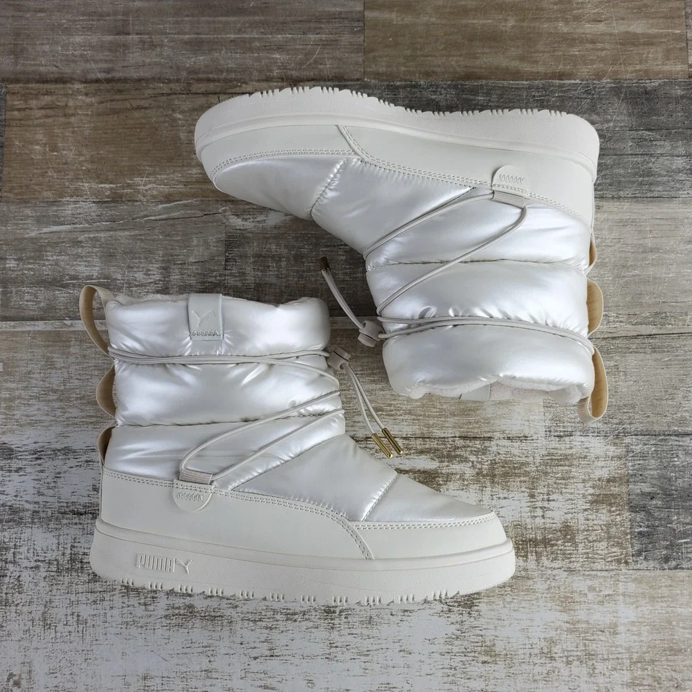 PUMA Snowbae Womens Snow Boots Sz 6 Alpine Snow Frosted Ivory Bungee Lock Ankle